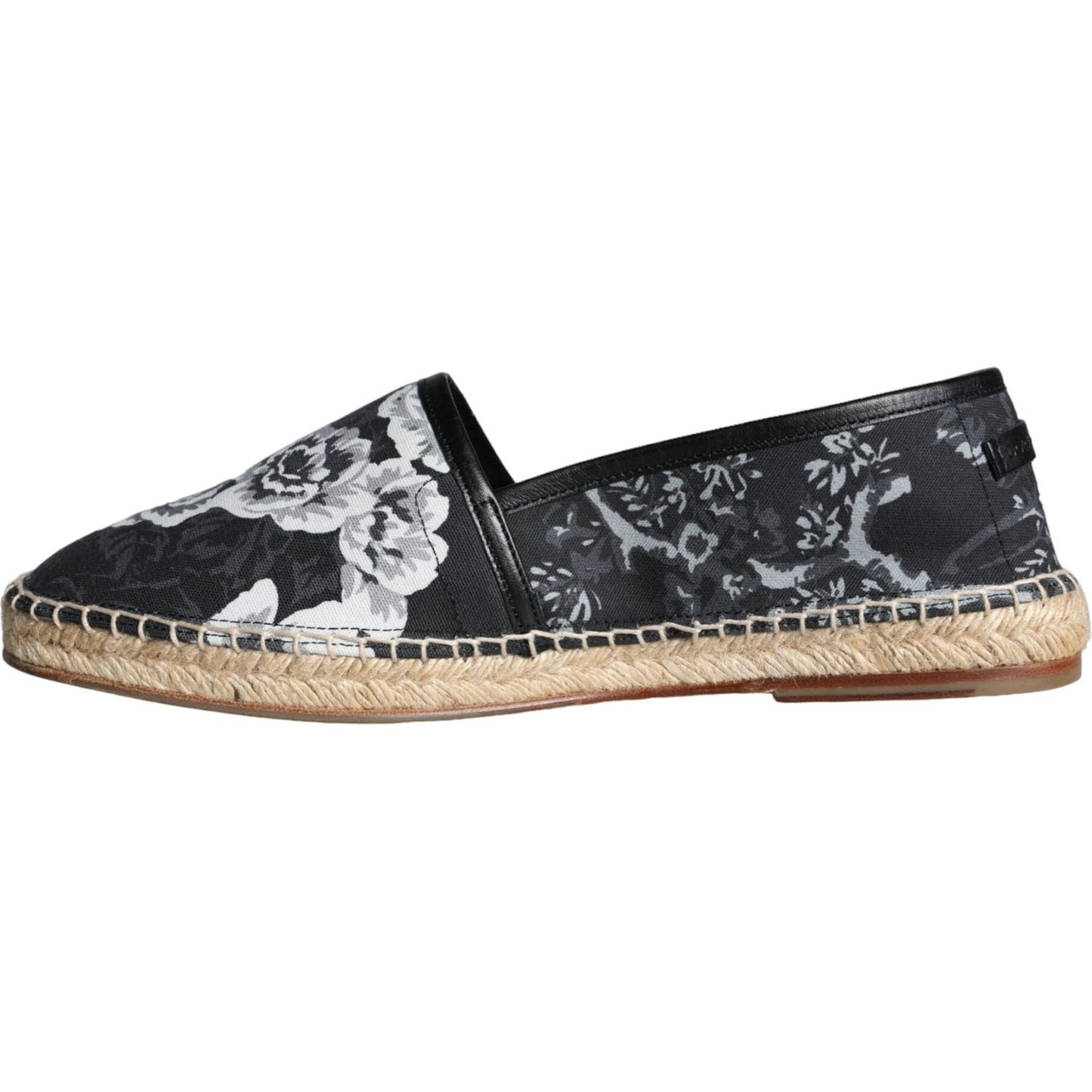 Dolce & Gabbana Black Floral Cotton Leather Espadrilles Shoes Dolce & Gabbana