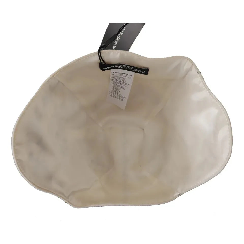 قبعة دولتشي آند غابانا بروش مطرز من الصوف باللونين الأبيض والأسود