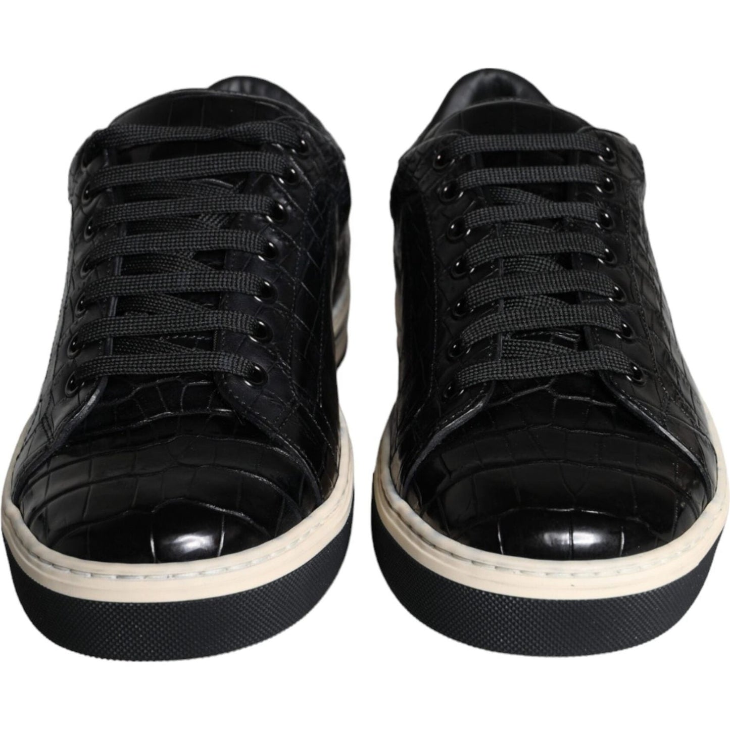 Dolce & Gabbana Black Leather Men Low Top Sneakers Shoes Dolce & Gabbana