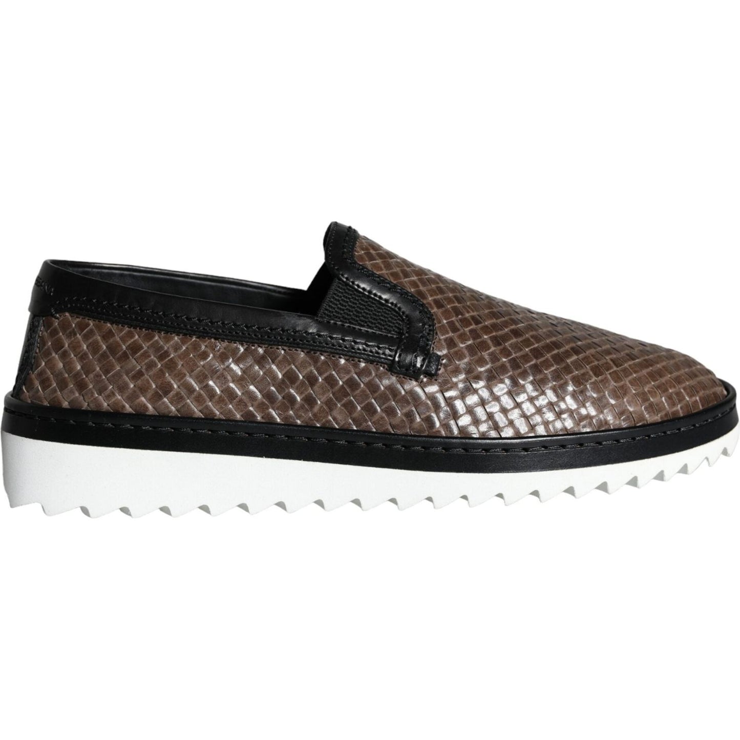 Dolce & Gabbana Brown Black Leather Weaved Men Loafers Shoes Dolce & Gabbana Dark Slate Gray