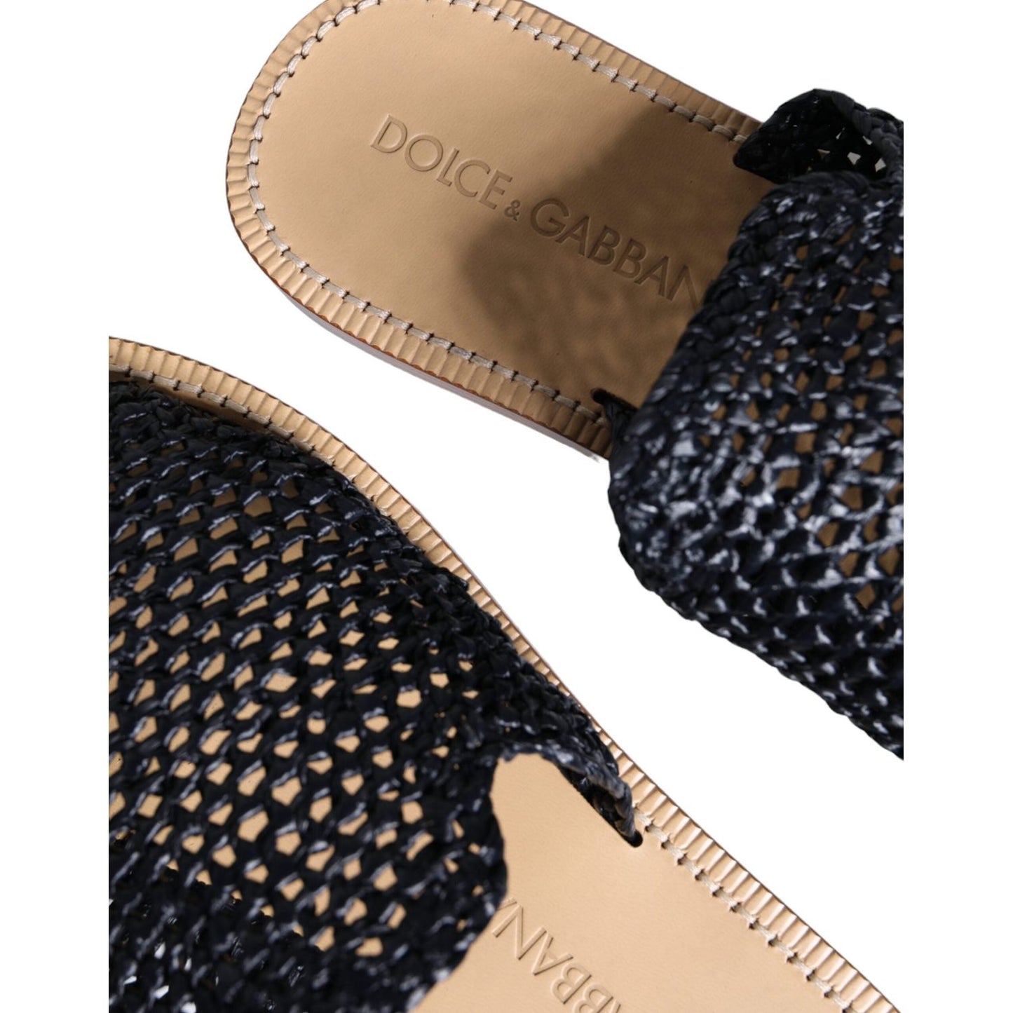 Dolce & Gabbana Black Monochrome Braided Raffia Slides Shoes Dolce & Gabbana