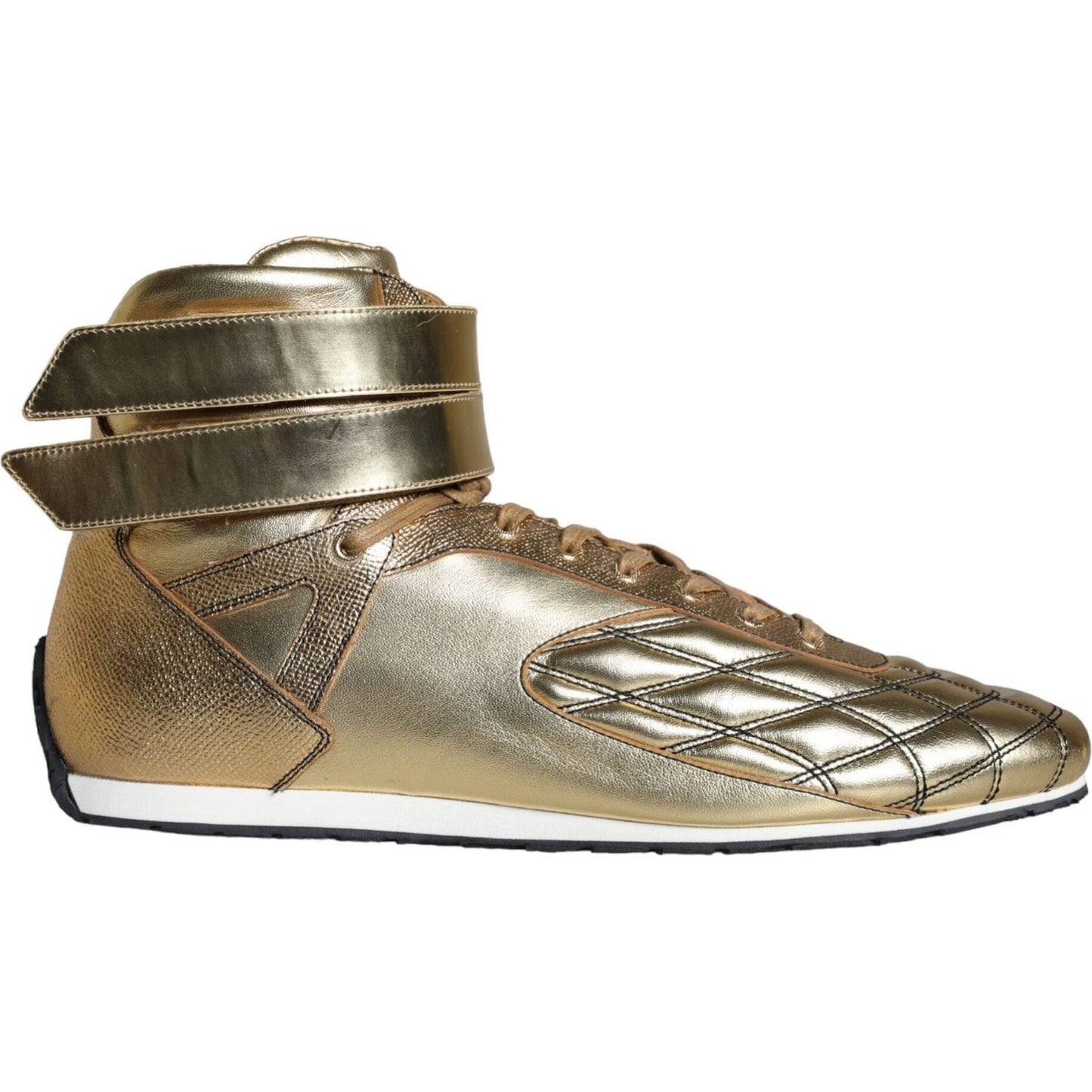 Dolce & Gabbana Gold Leather Sartoria High Top Sneakers Shoes Dolce & Gabbana Dim Gray