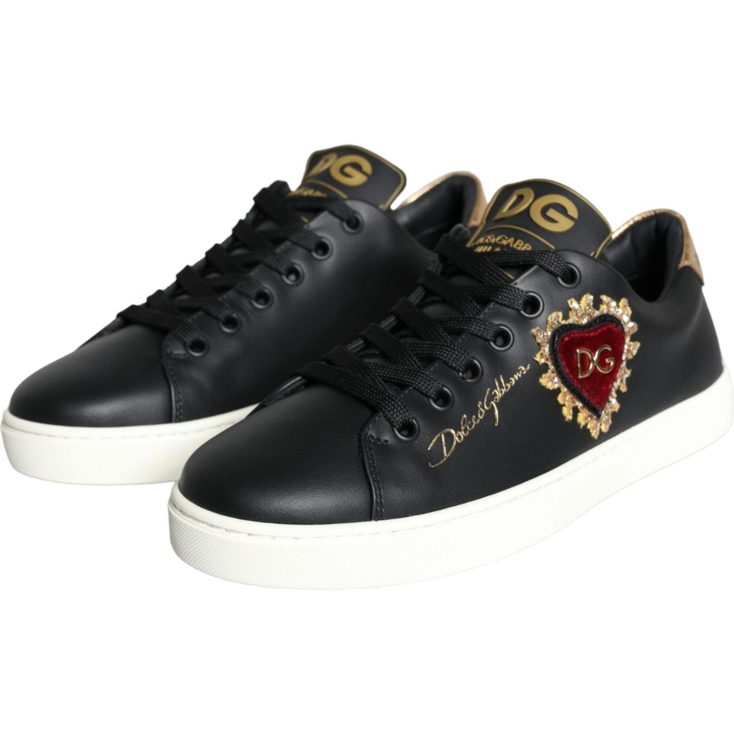 Dolce & Gabbana Black Portofino Sacred Heart Sneakers Shoes Dolce & Gabbana