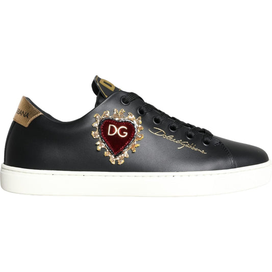 Dolce & Gabbana Black Portofino Sacred Heart Sneakers Shoes Dolce & Gabbana