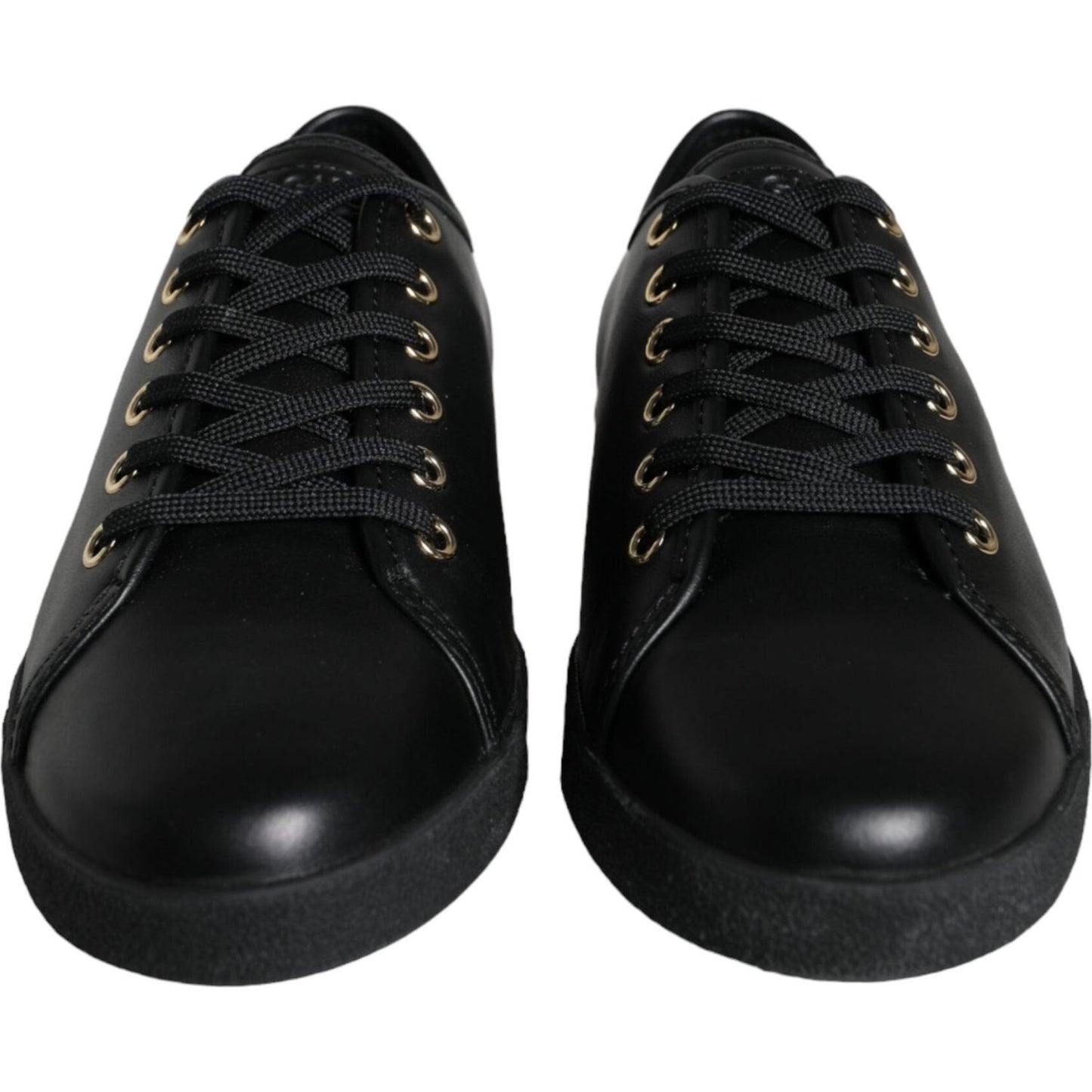 Dolce & Gabbana Black Gold Leather Classic Sneakers Shoes Dolce & Gabbana