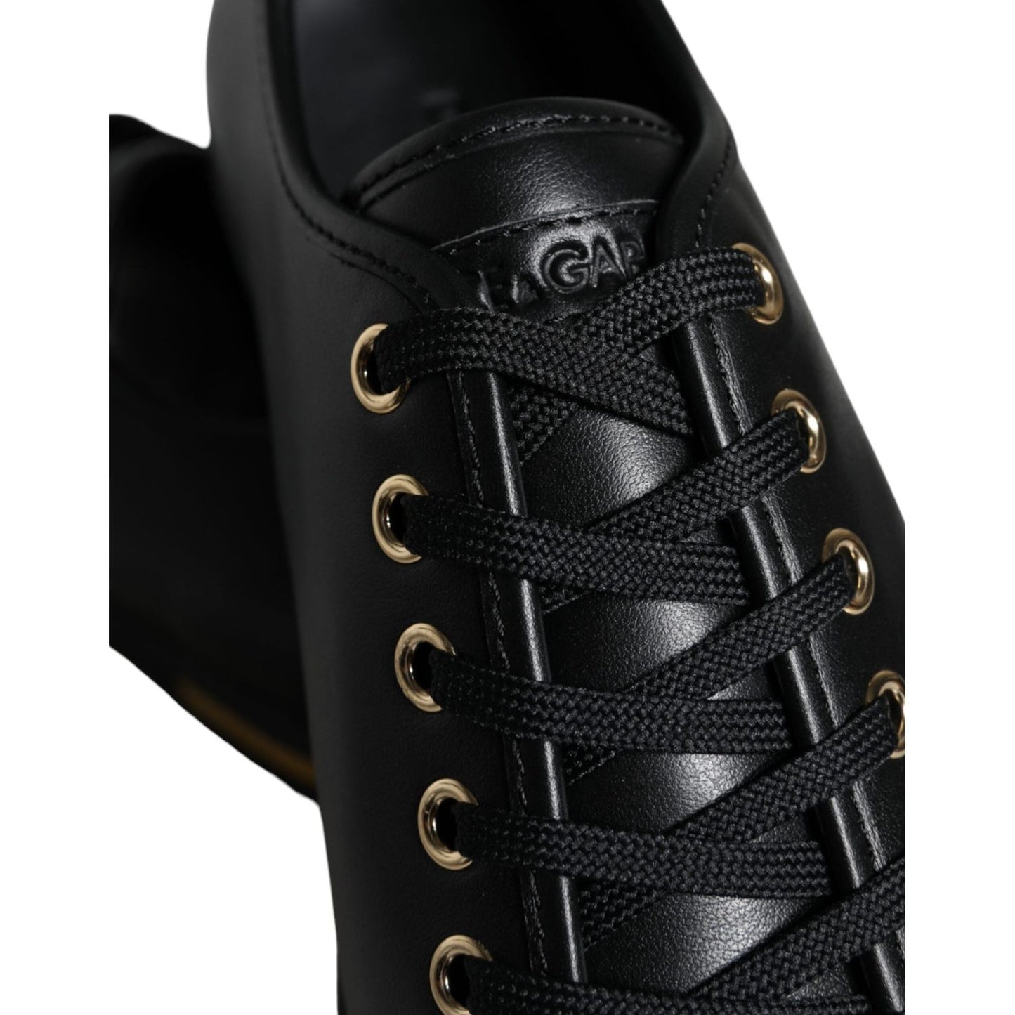 Dolce & Gabbana Black Gold Leather Classic Sneakers Shoes Dolce & Gabbana