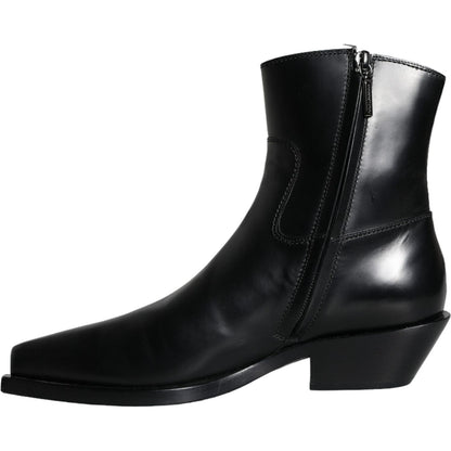 Dolce & Gabbana Black Leather Ankle Boots Booties Shoes