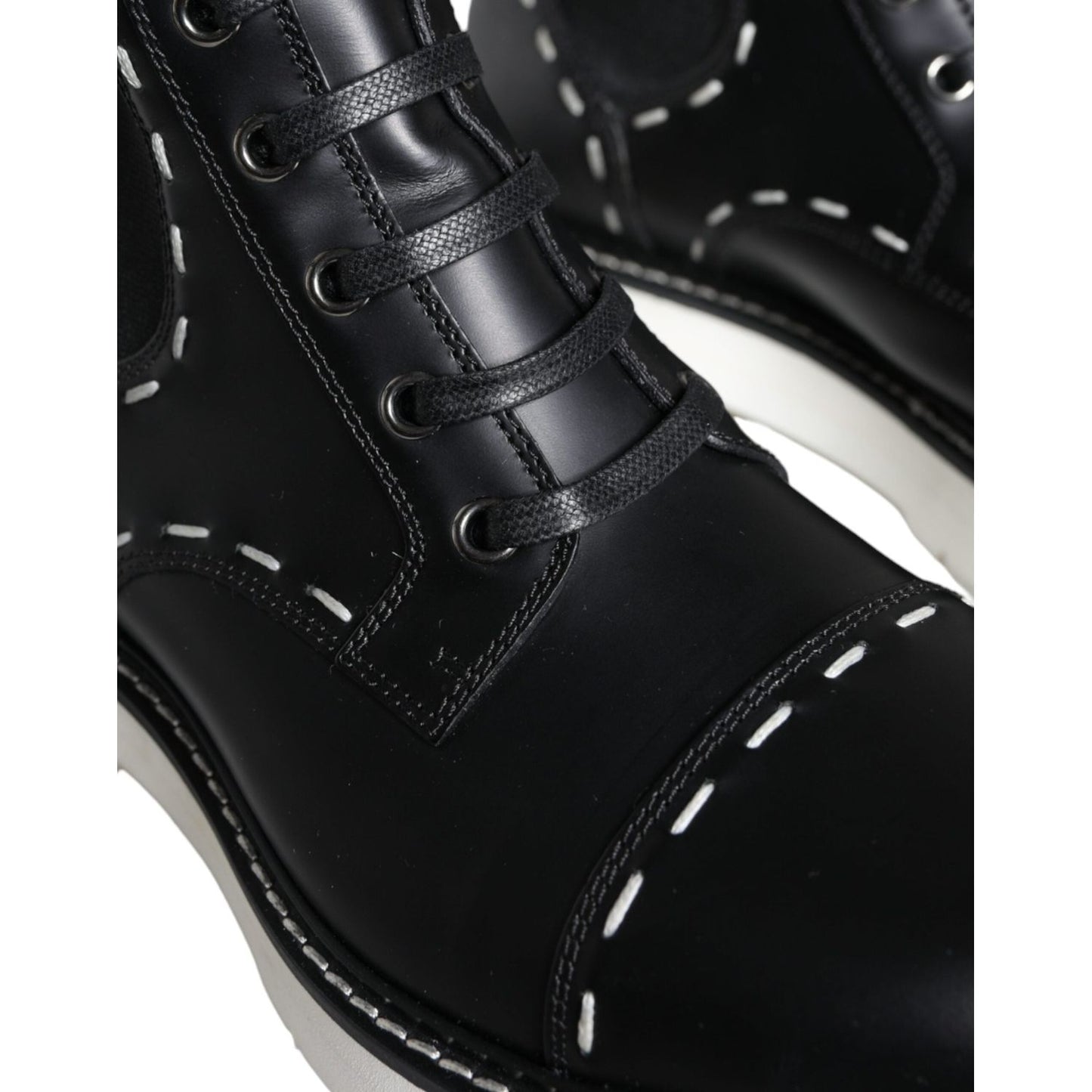 Dolce & Gabbana Black Leather Combat Mid Calf Boots Shoes Dolce & Gabbana