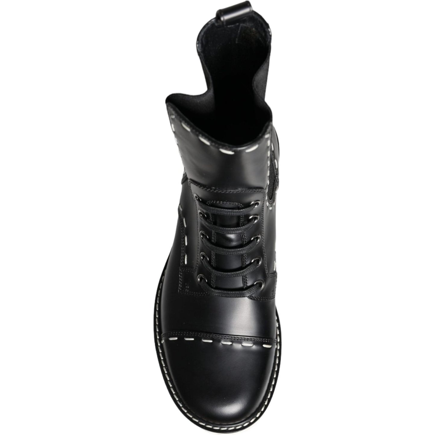 Dolce & Gabbana Black Leather Combat Mid Calf Boots Shoes Dolce & Gabbana