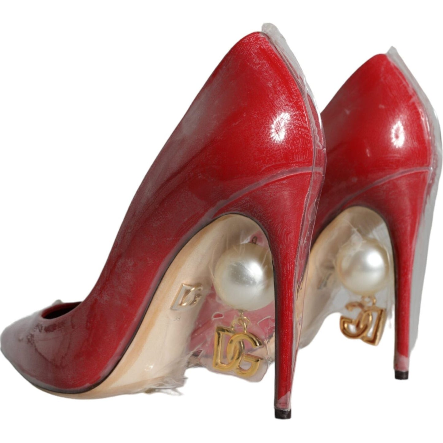 Dolce & Gabbana Red Patent Leather Faux Pearl Heels Pumps Shoes Dolce & Gabbana