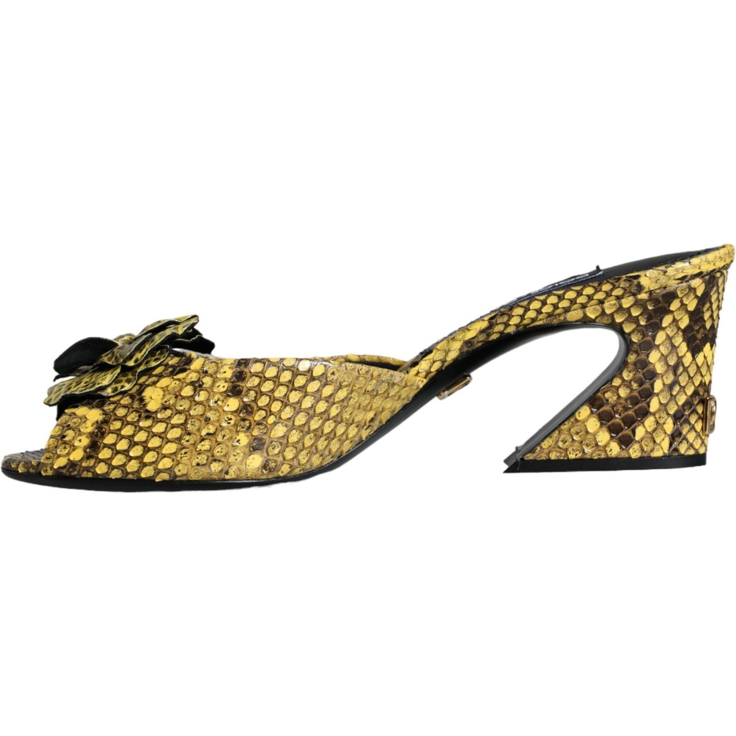 Dolce & Gabbana Yellow Leather Block Heels Slides Shoes Dolce & Gabbana