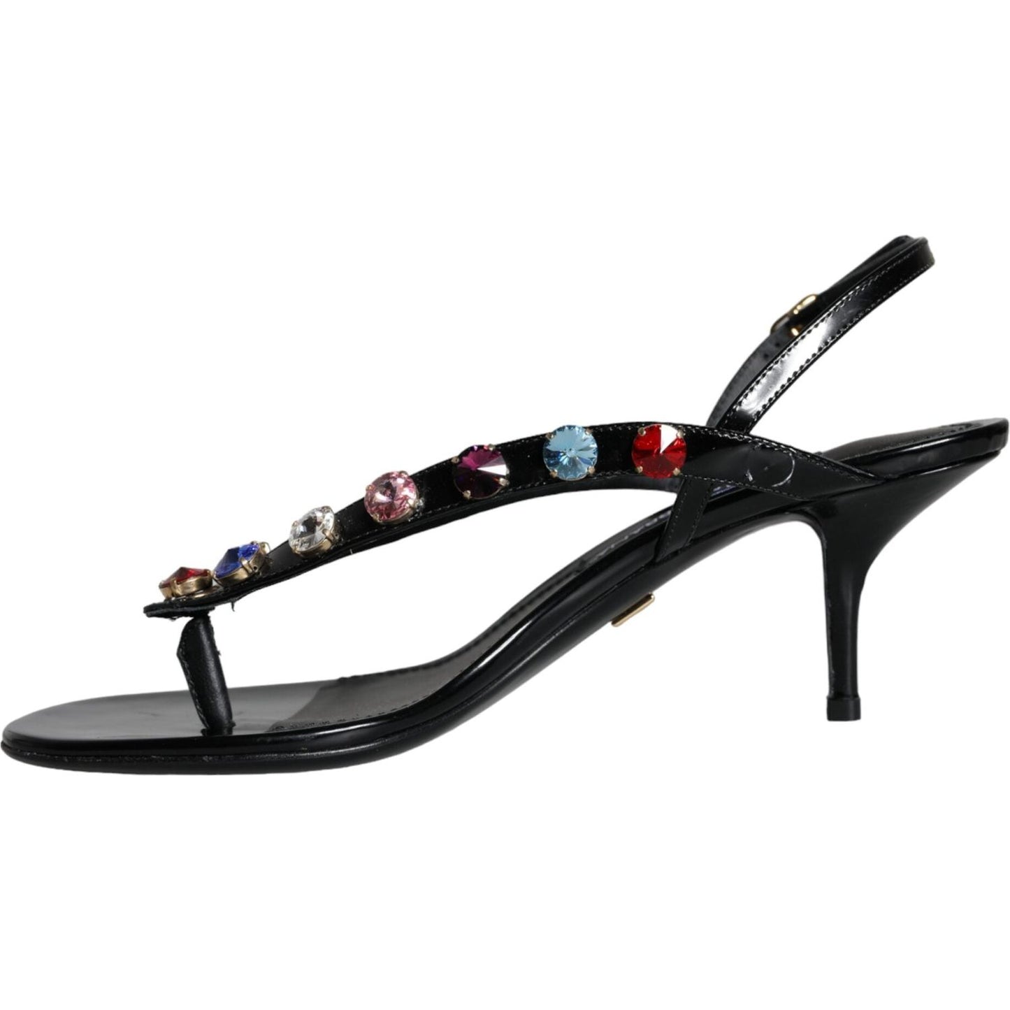 Dolce & Gabbana Black Leather Crystal Slingback Sandals Shoes Dolce & Gabbana