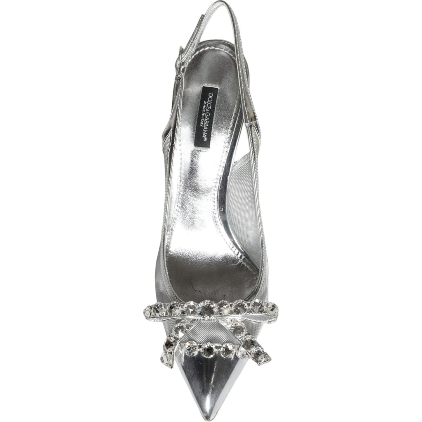 Dolce & Gabbana Silver Mesh Crystal Embellished Slingback Shoes Dolce & Gabbana