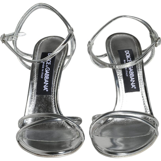 Dolce & Gabbana Silver KEIRA Leather AnkleStrap Sandals Shoes Dolce & Gabbana