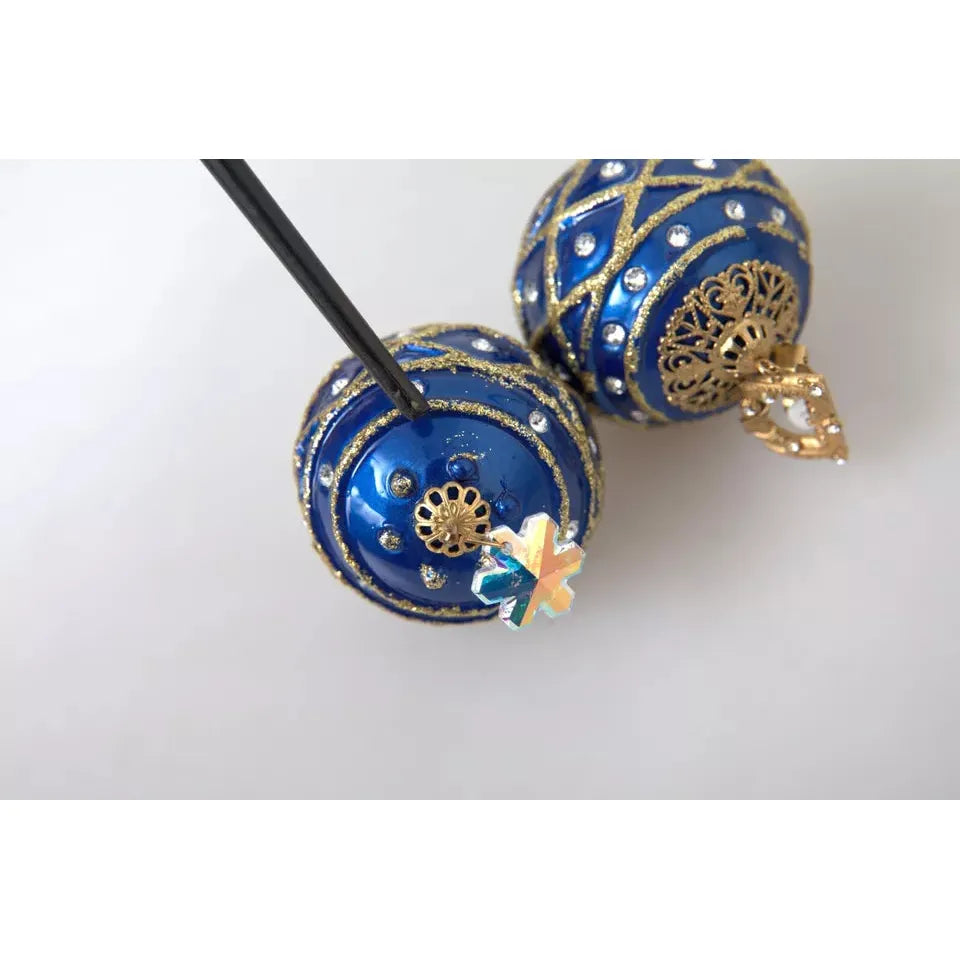 Dolce & Gabbana Gold Brass Blue Dangle Christmas Ball Crystal Clip On Earrings Dolce & Gabbana