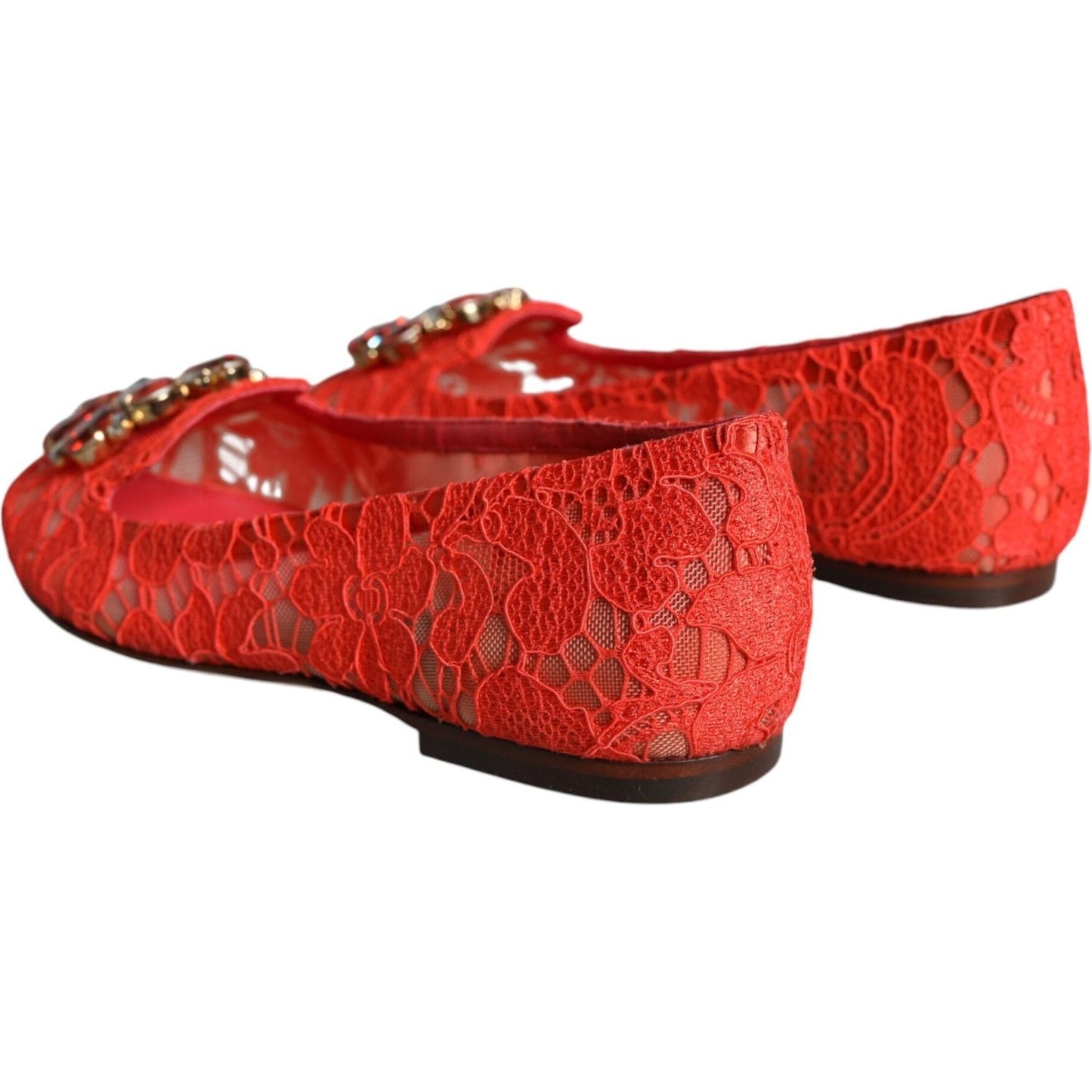 Dolce & Gabbana Coral Lace Crystal Ballet Flats Loafers Shoes Dolce & Gabbana