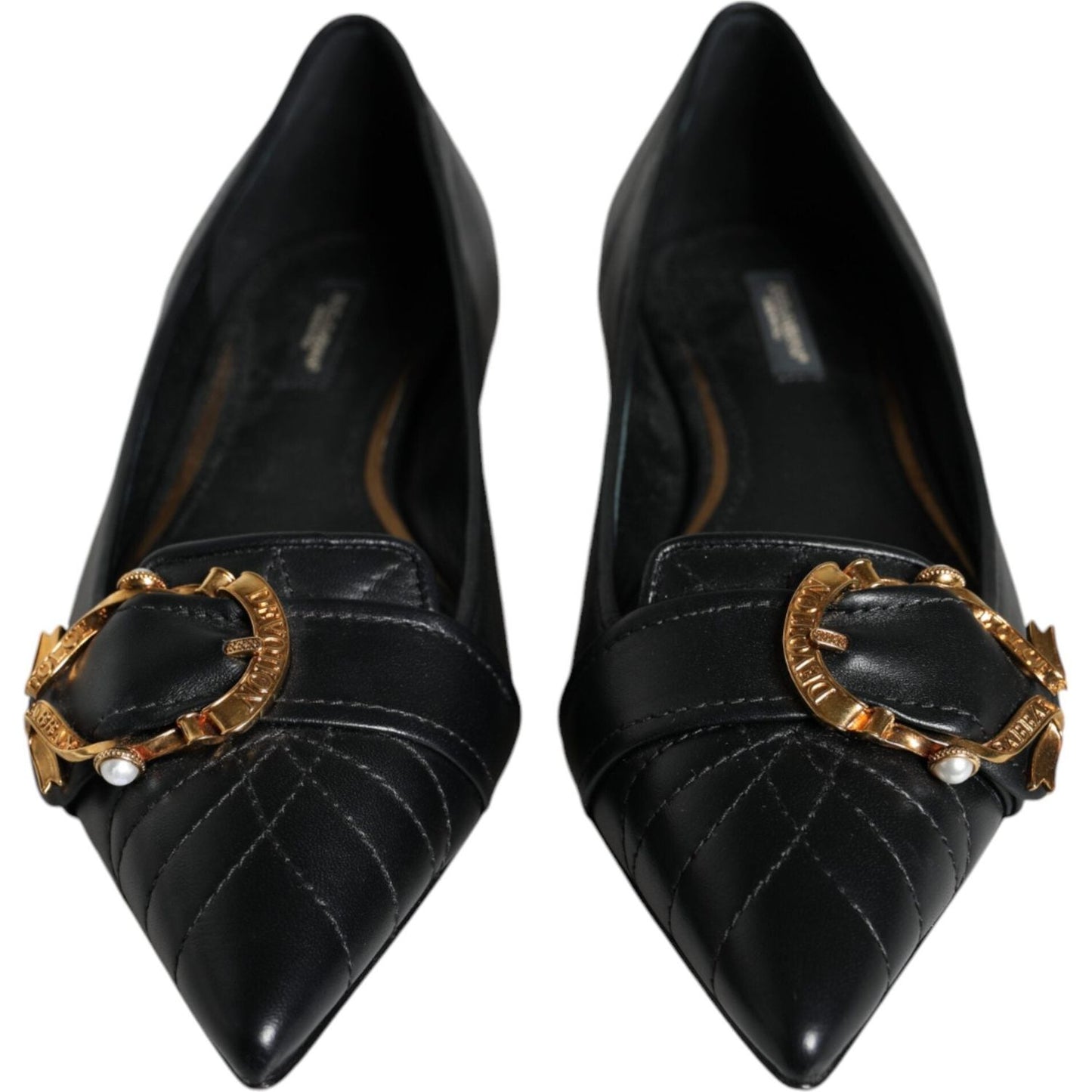 Dolce & Gabbana Black Devotion Leather Pointy Flats Shoes Dolce & Gabbana