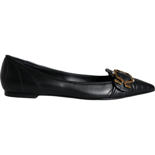 Dolce & Gabbana Black Devotion Leather Pointy Flats Shoes Dolce & Gabbana