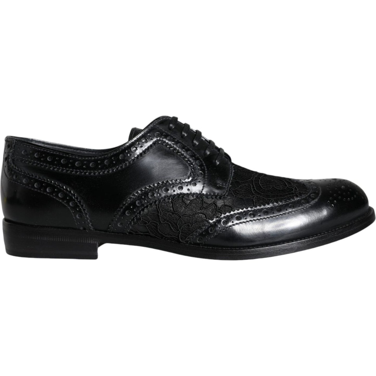 Dolce & Gabbana Black Leather Floral Lace Dress Formal Shoes Dolce & Gabbana