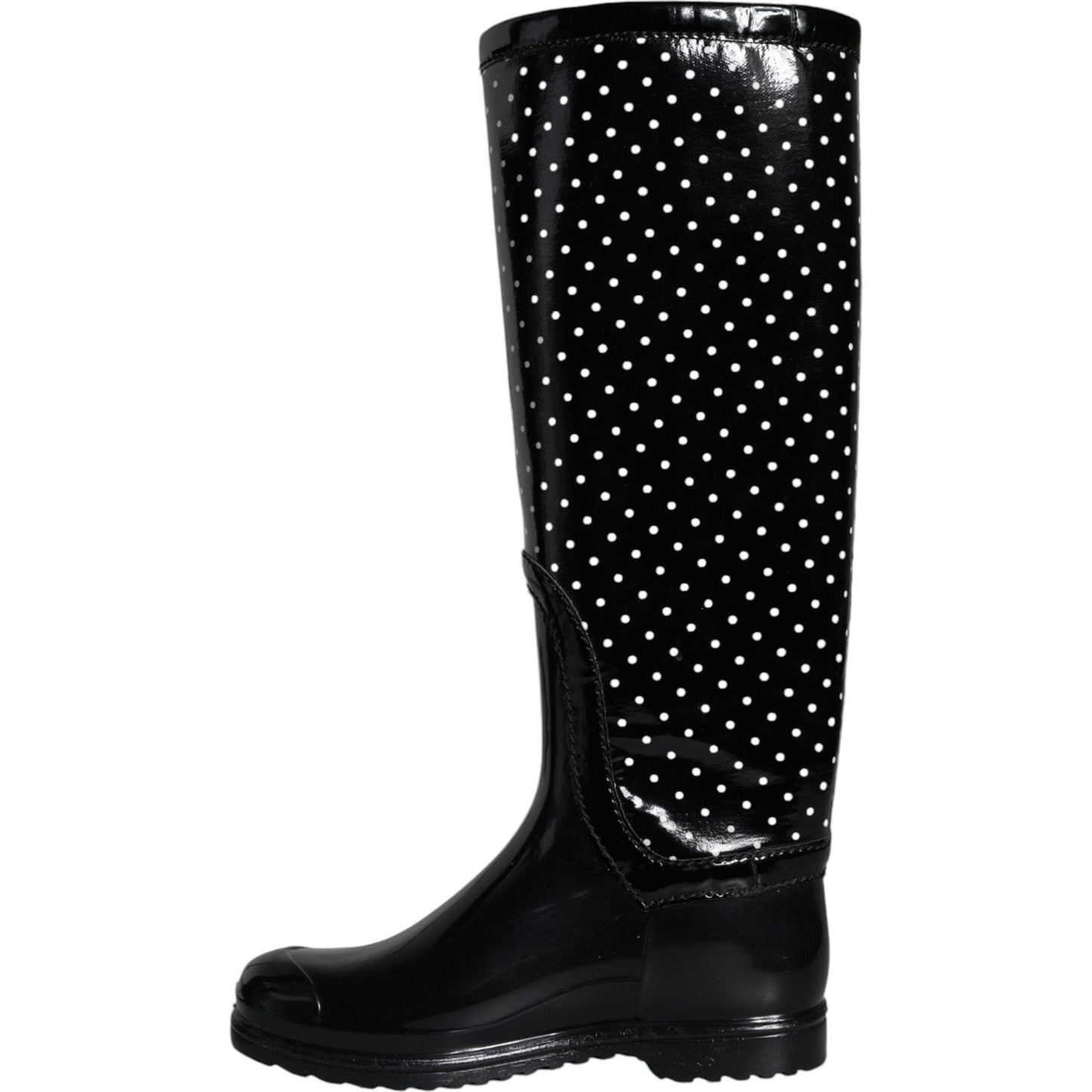 Dolce & Gabbana Black Polka Dot Rubber Knee High Boots Shoes Dolce & Gabbana