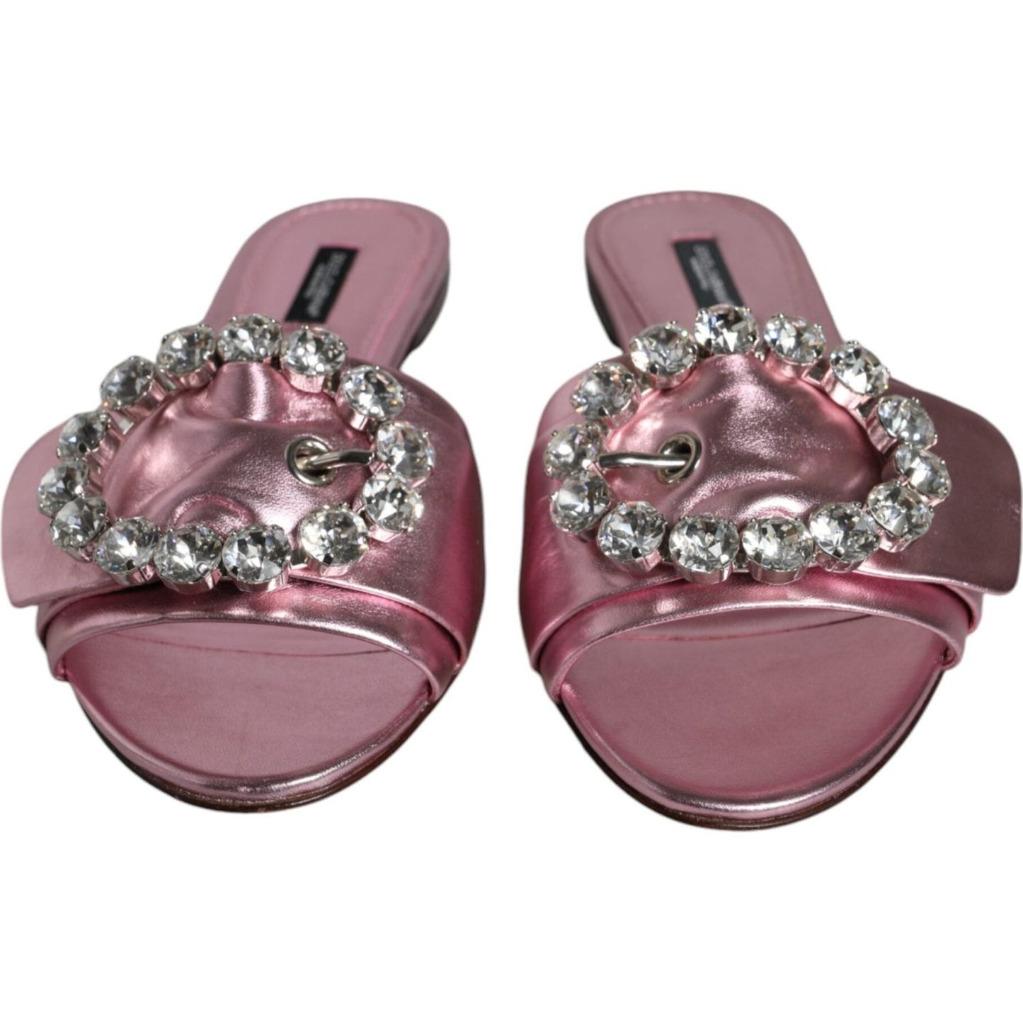 Dolce & Gabbana Metallic Pink Crystal Leather Flats Sandals Shoes Dolce & Gabbana