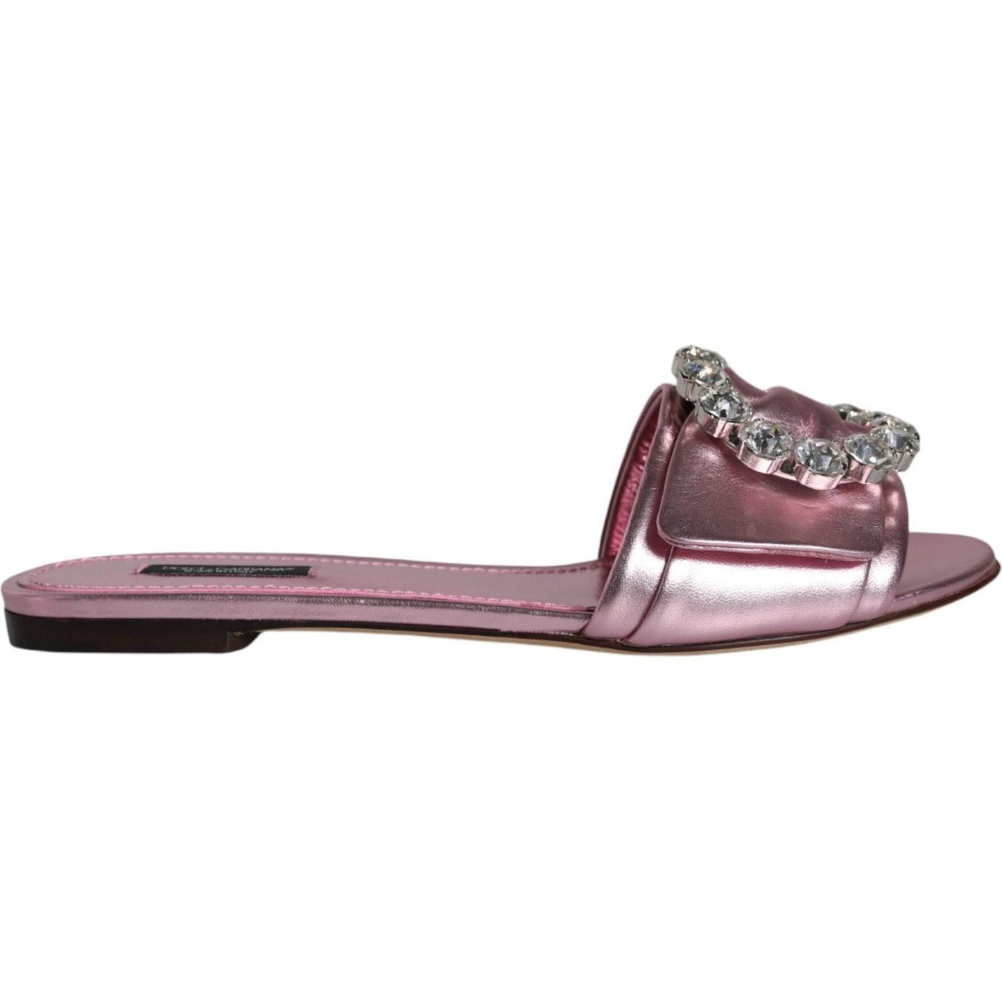 Dolce & Gabbana Metallic Pink Crystal Leather Flats Sandals Shoes Dolce & Gabbana