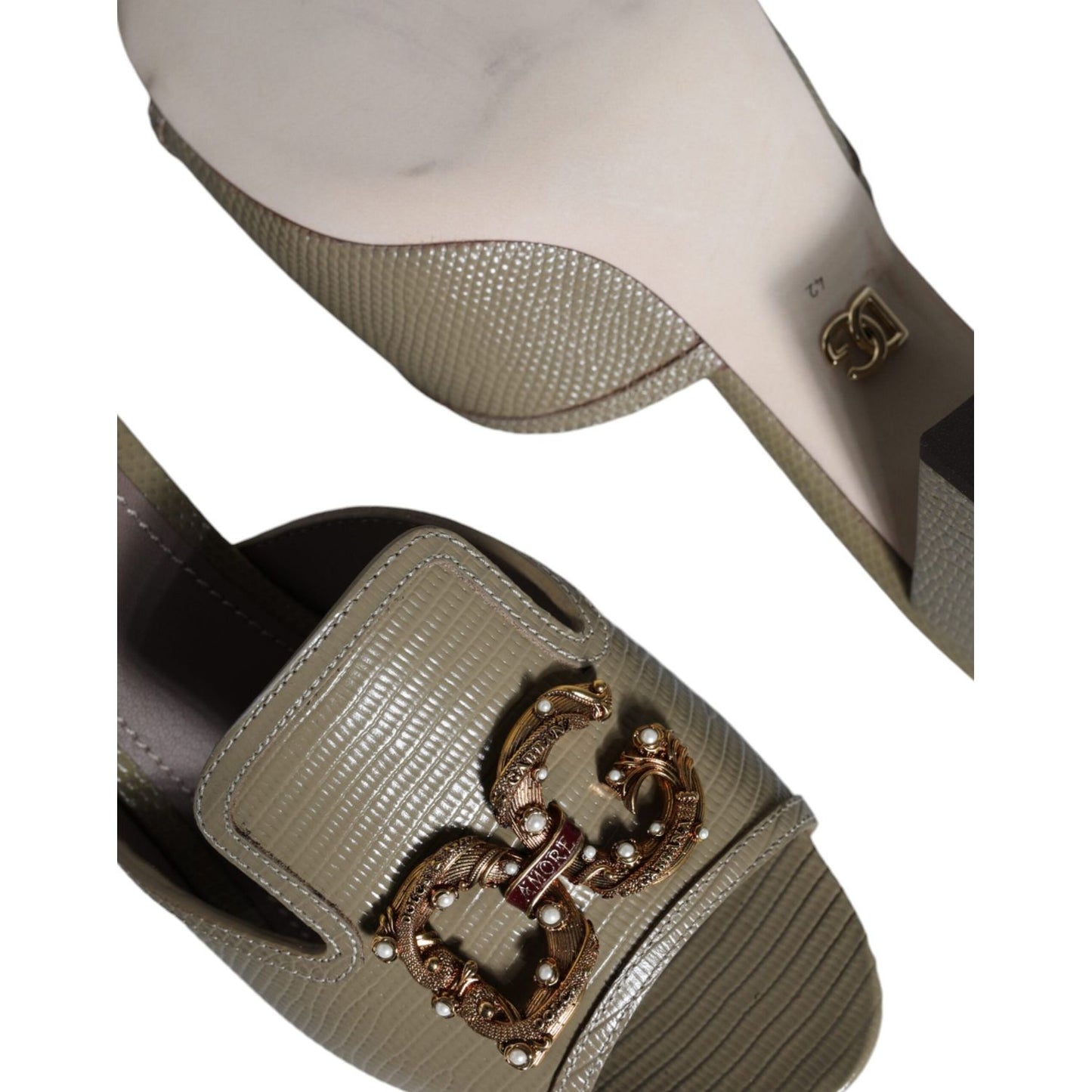 Dolce & Gabbana Beige DG Amore Slip On Heels Sandals Shoes Dolce & Gabbana