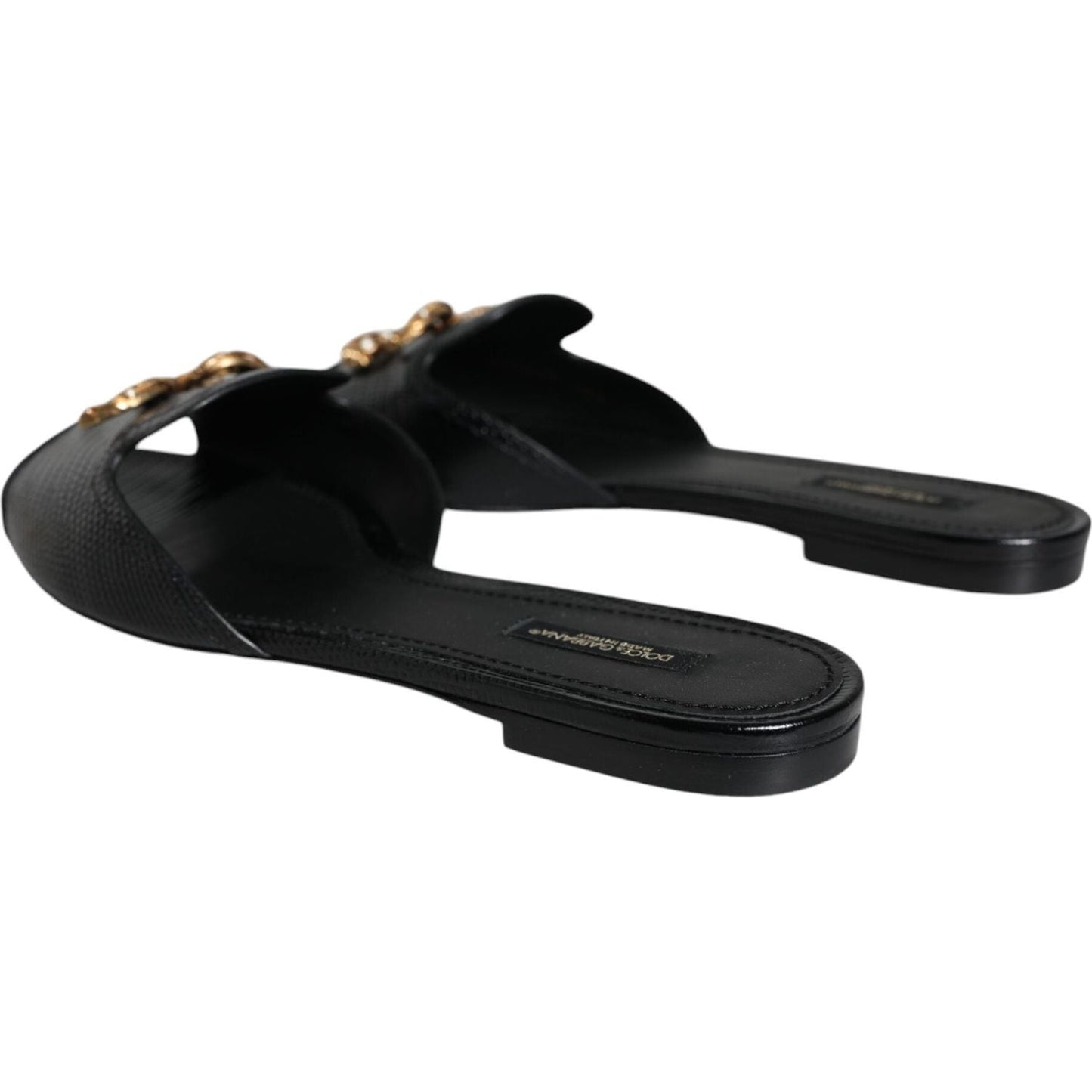 Dolce & Gabbana Black DG Amore Leather Slip On Flats Shoes Dolce & Gabbana