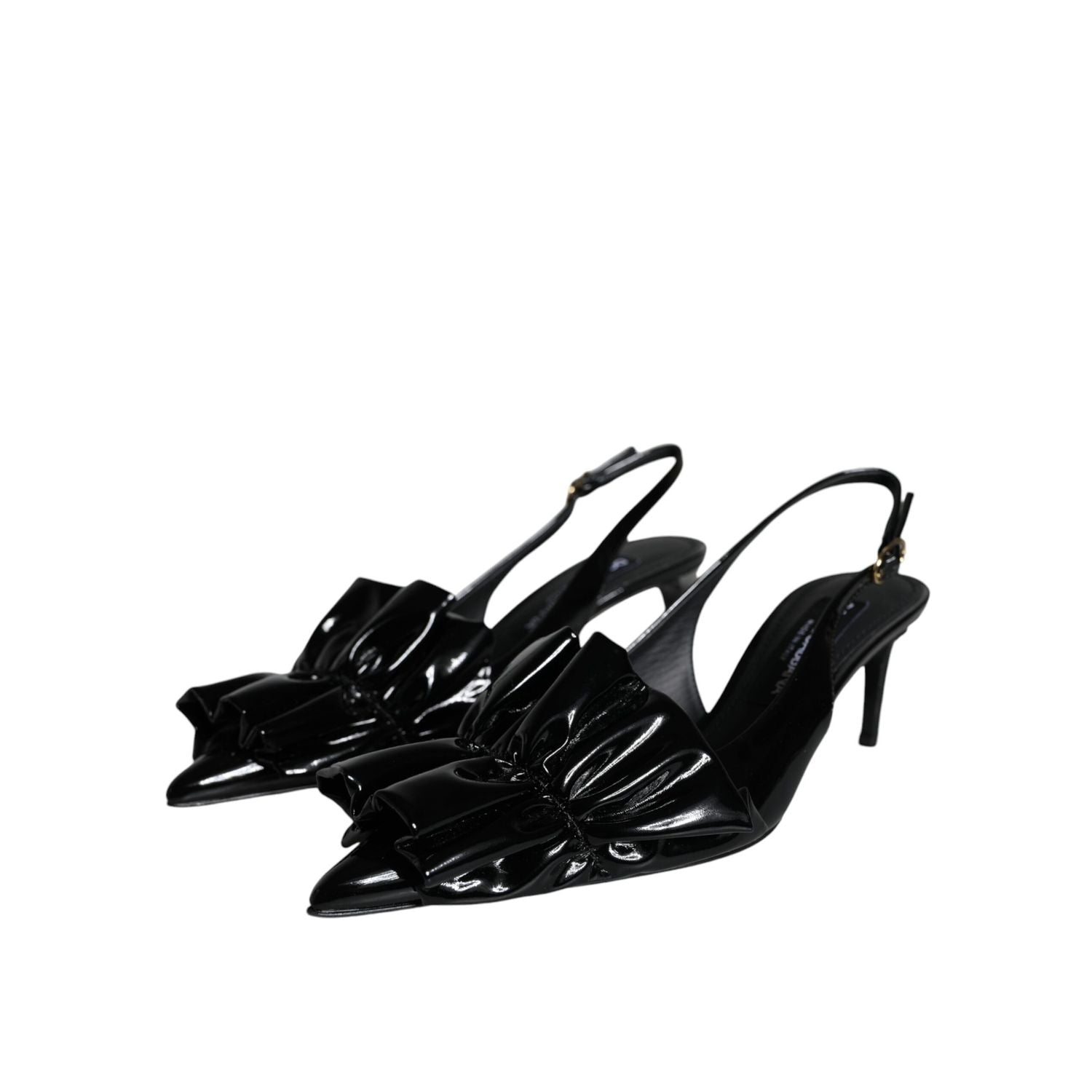 حذاء مفتوح من الخلف بكعب عالٍ من الجلد الأسود اللامع من دولتشي آند غابانا