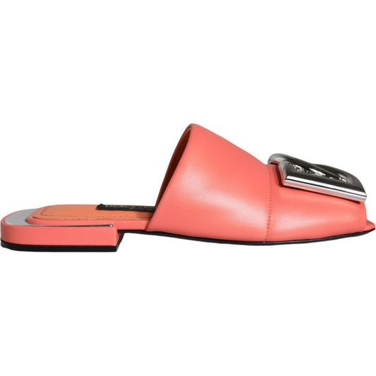 Dolce & Gabbana Pink Salmon Leather Flat Slides Sandals Shoes Dolce & Gabbana