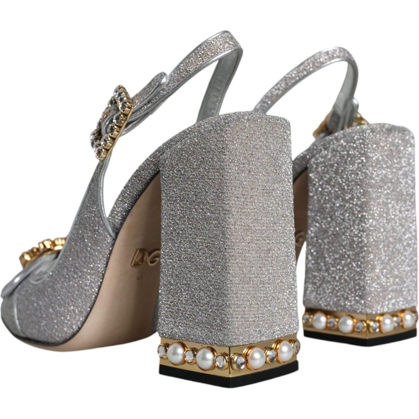 Dolce & Gabbana Silver Crystal Slingback Heels Sandals Shoes Dolce & Gabbana