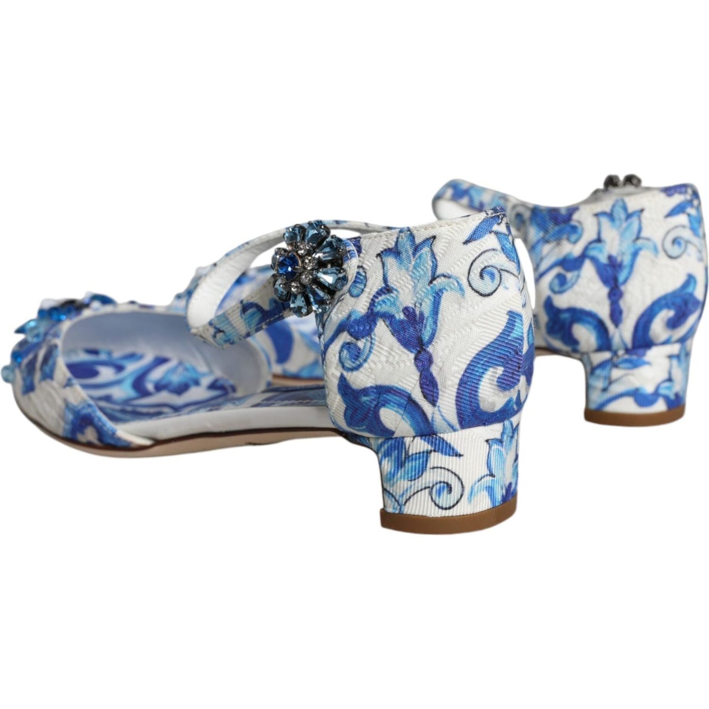 Dolce & Gabbana White Blue Majolica Print Ankle Strap Sandals Shoes Dolce & Gabbana