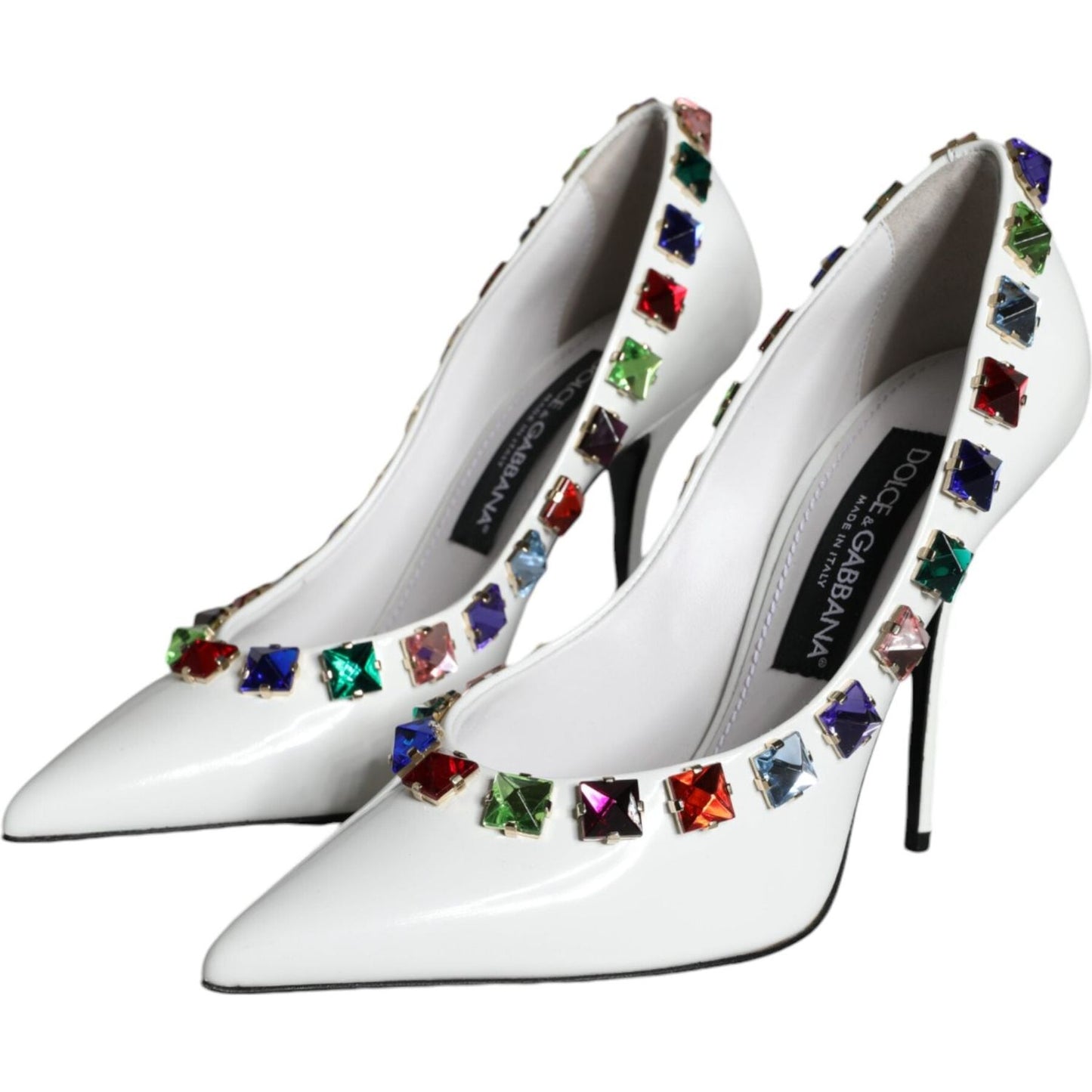 Dolce & Gabbana White Crystals Leather High Heels Pumps Shoes Dolce & Gabbana