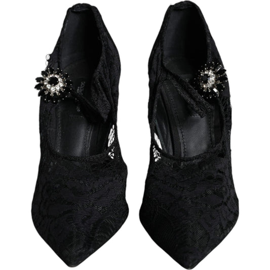 Dolce & Gabbana Black Mary Jane Pumps Lace Crystals Heels Shoes Dolce & Gabbana