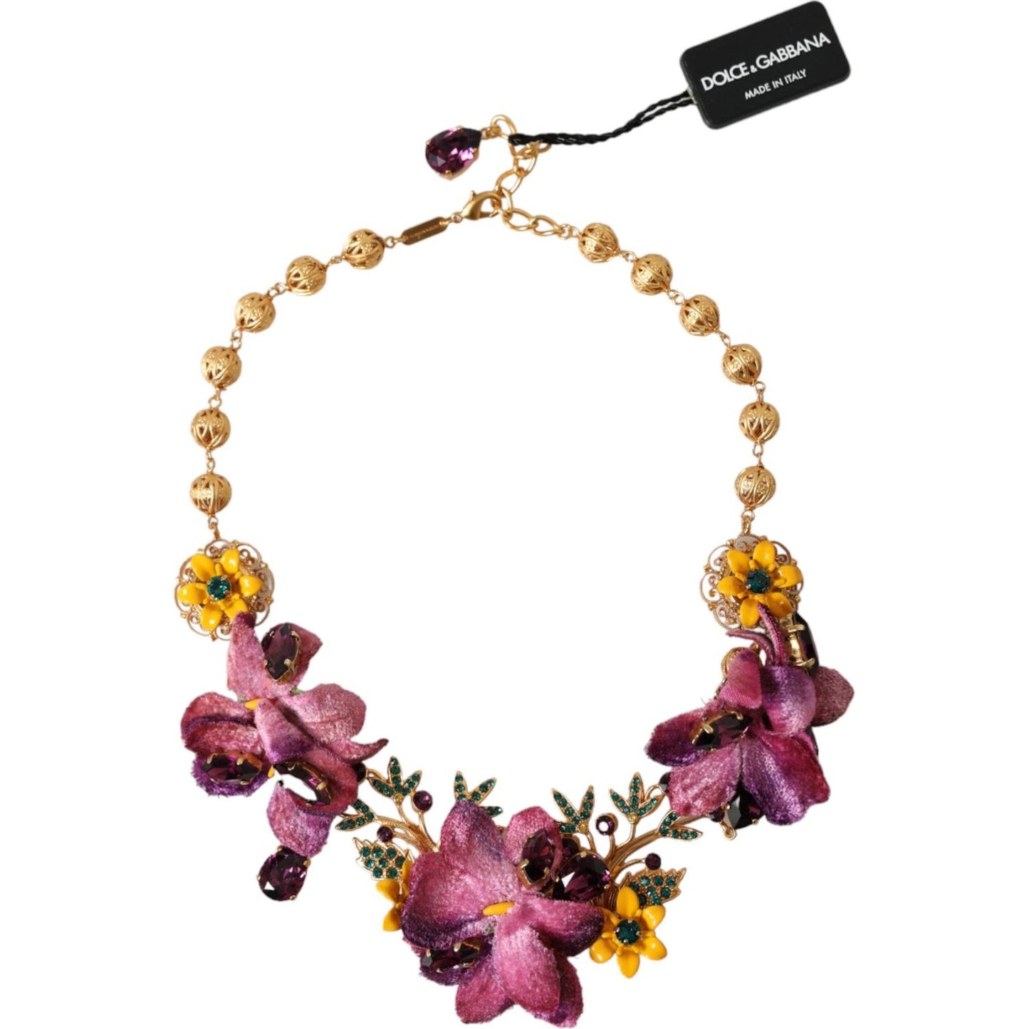 Dolce & Gabbana Gold Brass Mix Fiori Flowers Crystal Chain Necklace Dolce & Gabbana