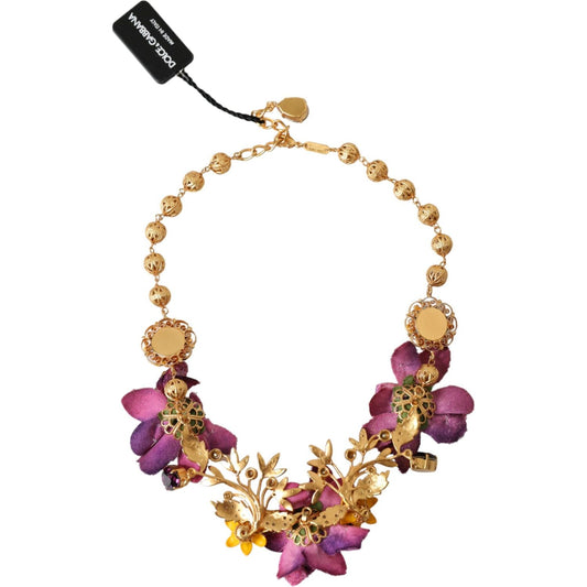 Dolce & Gabbana Gold Brass Mix Fiori Flowers Crystal Chain Necklace Dolce & Gabbana