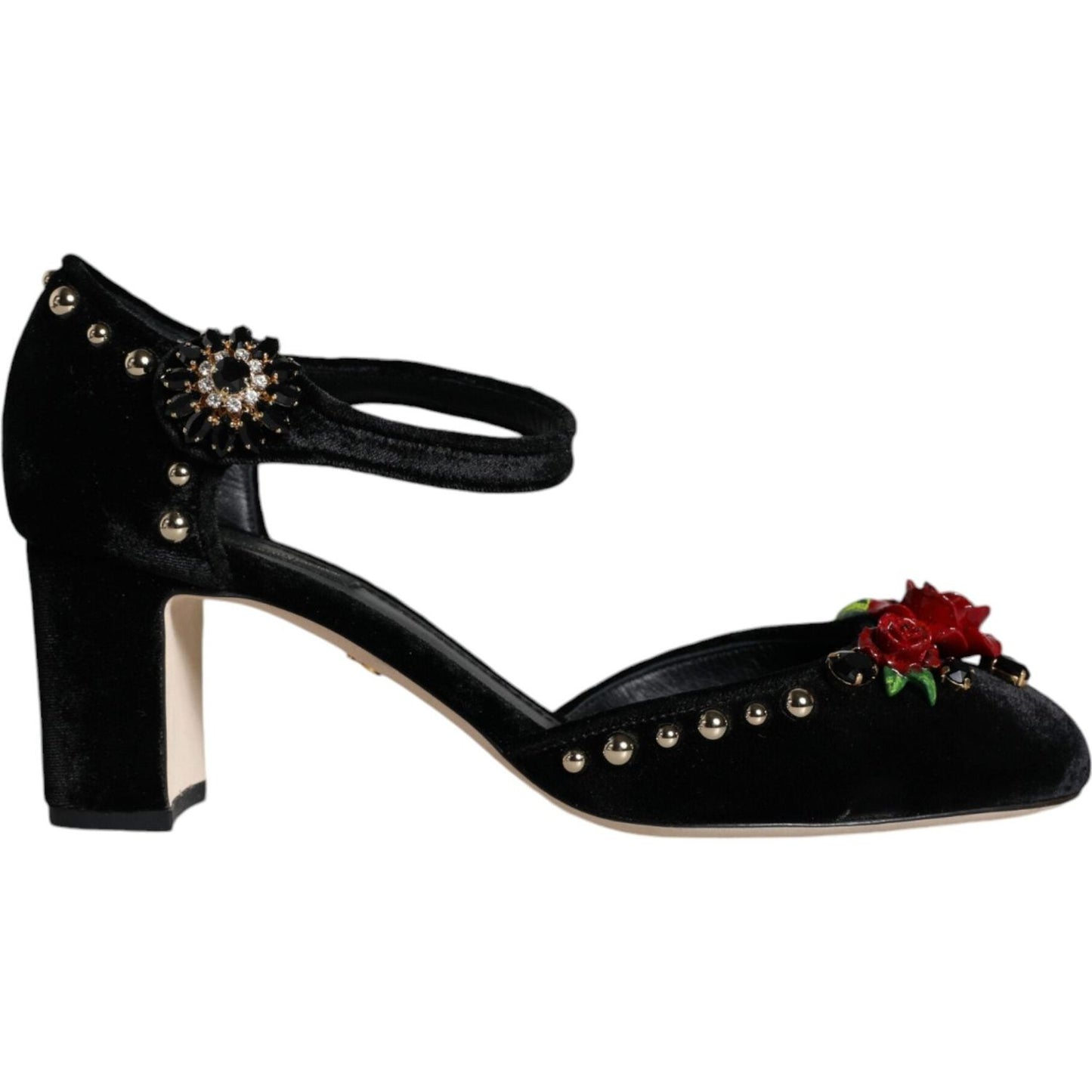 Dolce & Gabbana Black Velvet Roses Ankle Strap Pumps Shoes Dolce & Gabbana