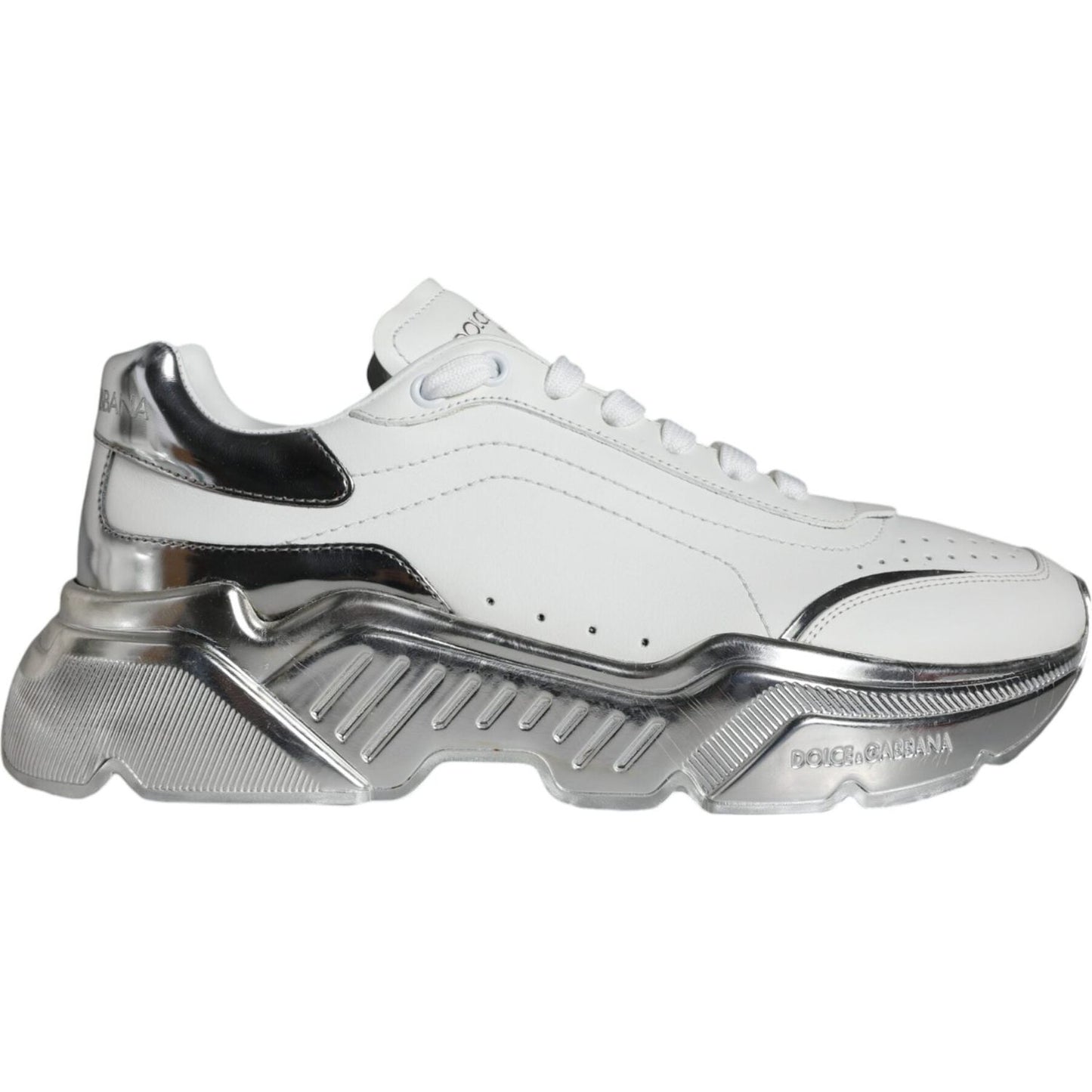 Dolce & Gabbana White Silver Daymaster Leather Sneakers Shoes Dolce & Gabbana