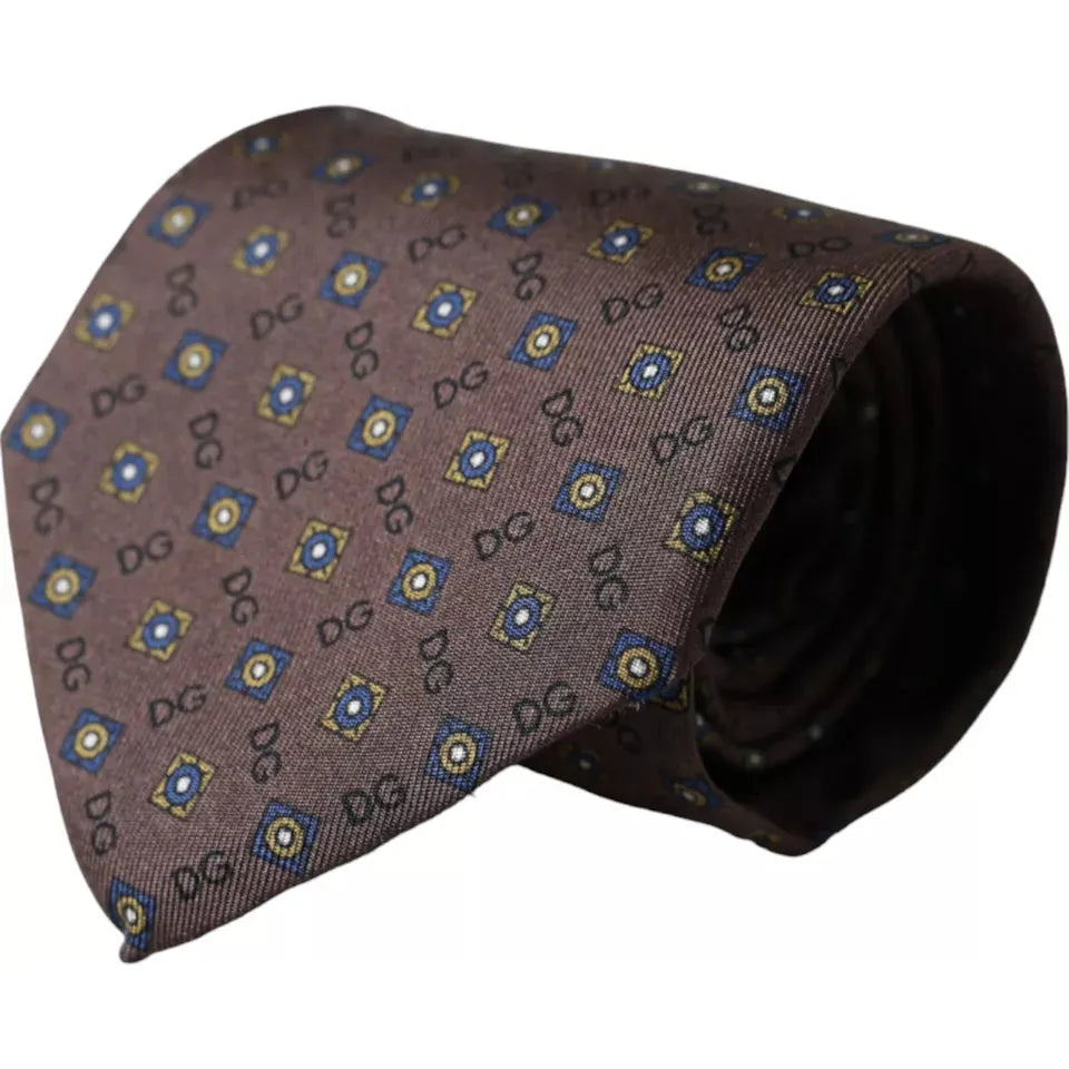 Dolce & Gabbana Brown Silk Branded Logo Adjustable Men Tie Dolce & Gabbana