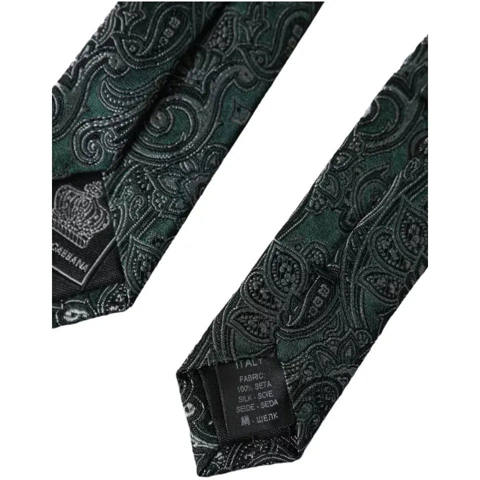 Dolce & Gabbana Green Floral Pattern 100% Silk Adjustable Men Tie Dolce & Gabbana