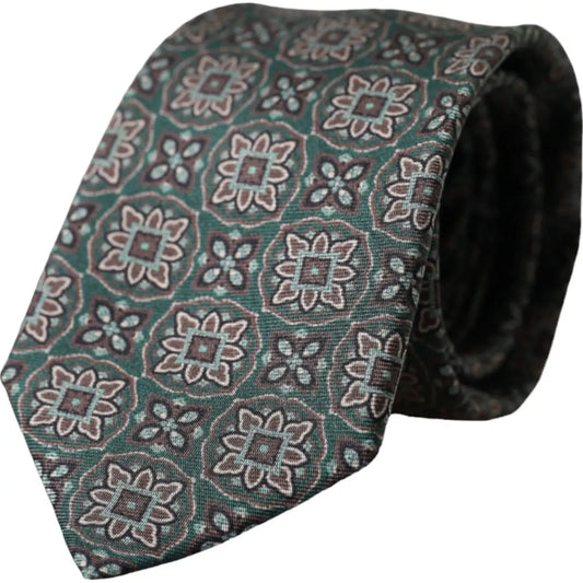 Dolce & Gabbana Green Patterned 100% Silk Adjustable Men Tie Dolce & Gabbana