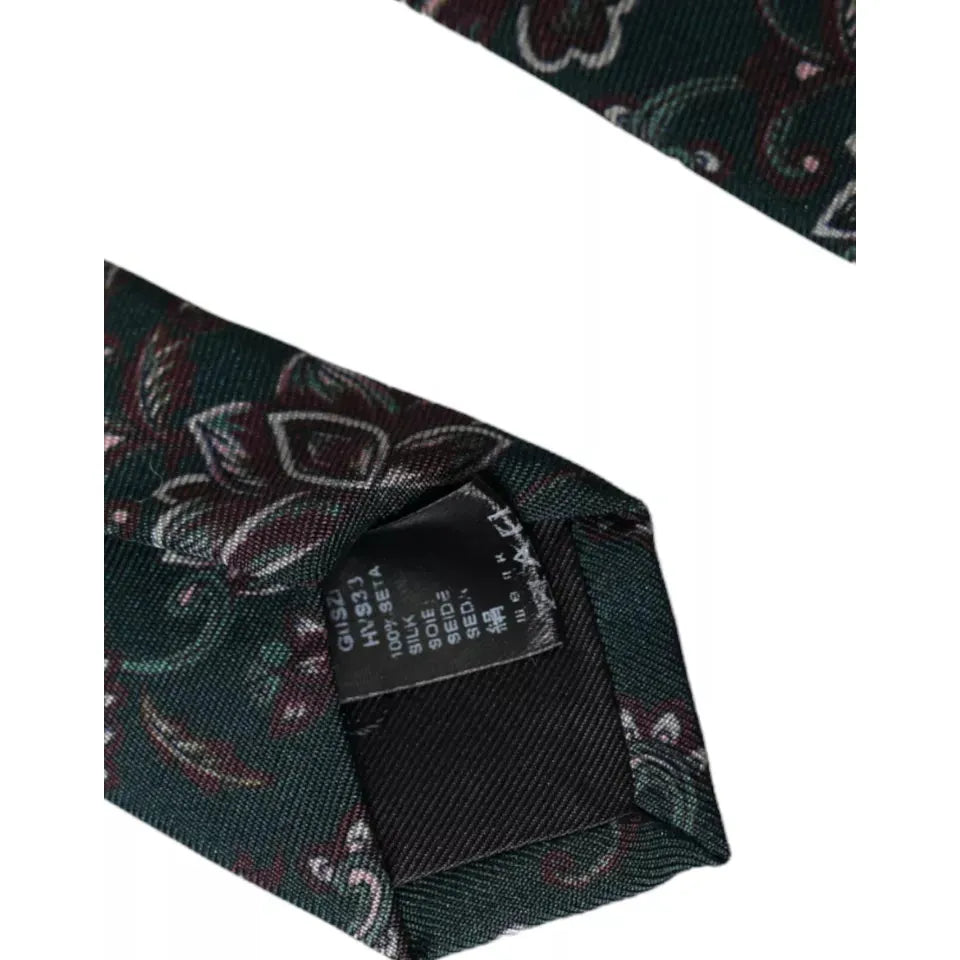 Dolce & Gabbana Green Floral Print Silk Adjustable Men Tie Dolce & Gabbana