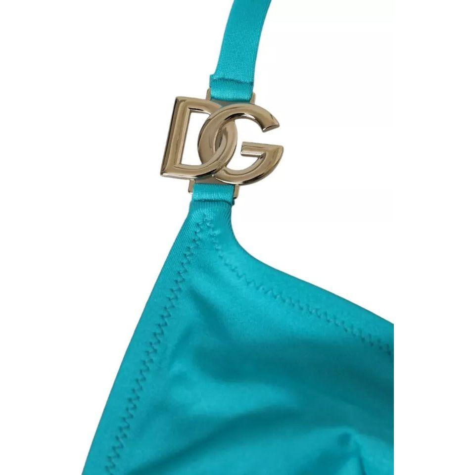 Dolce & Gabbana Blue Green Halter DG Logo Swimwear Beachwear Bikini Top Dolce & Gabbana