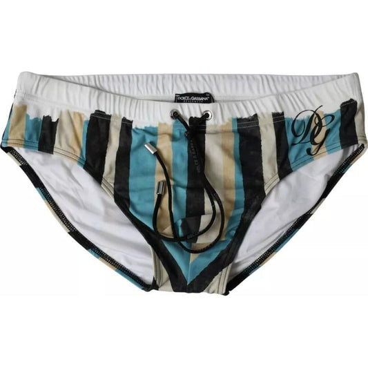 Dolce & Gabbana Multicolor Stripes Logo Beachwear Brief Swimwear Dolce & Gabbana