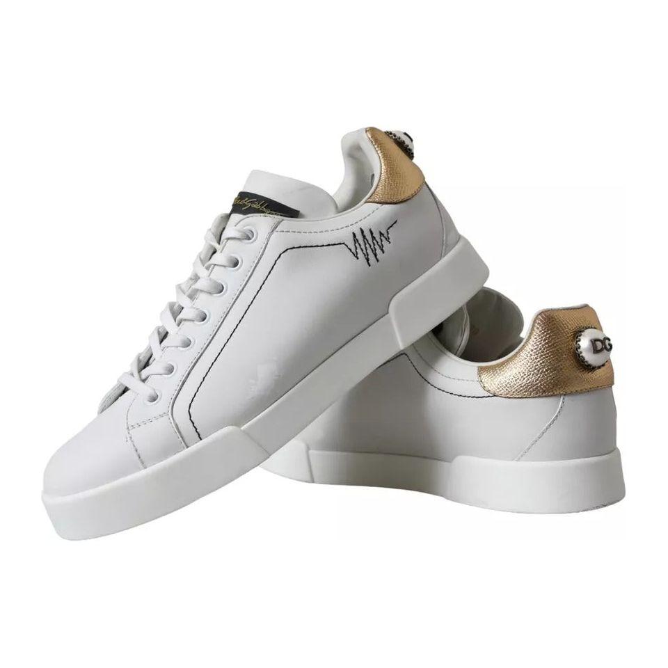 Dolce & Gabbana White Leather Portofino Low Top Sneakers Shoes Dolce & Gabbana