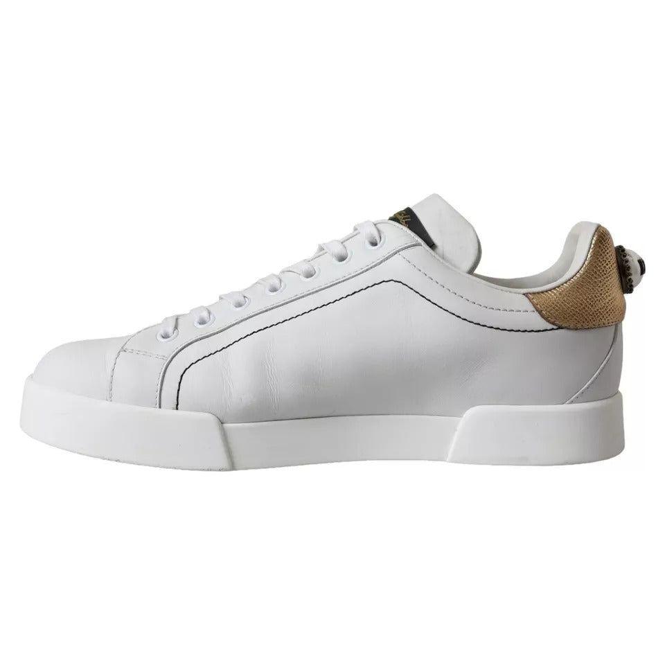 Dolce & Gabbana White Leather Portofino Low Top Sneakers Shoes Dolce & Gabbana