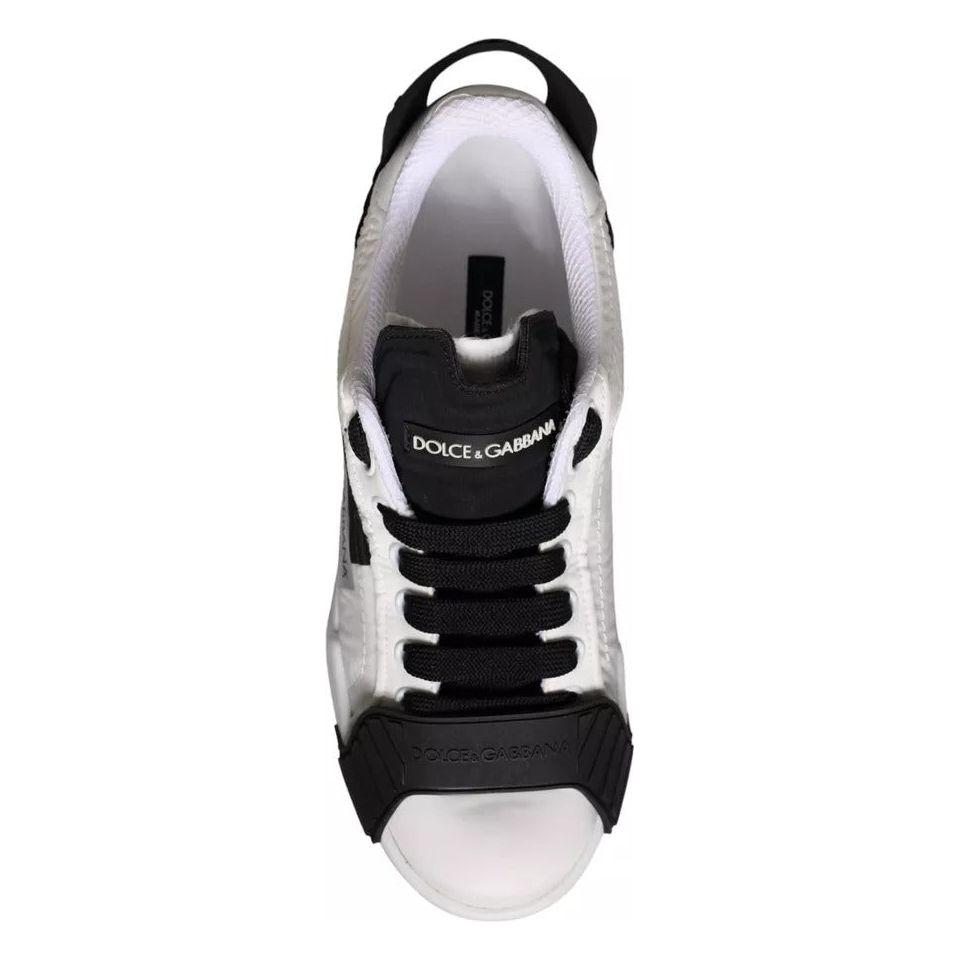 Dolce & Gabbana White Black Leather Low Top Women Sneaker Shoes Dolce & Gabbana