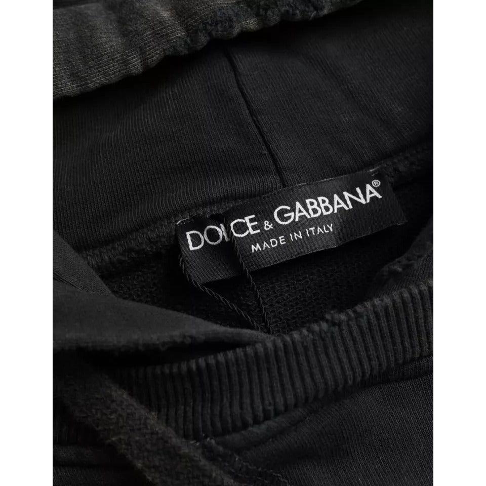 Dolce & Gabbana Black Cotton Hooded Short Sleeves Cropped T-shirt Dolce & Gabbana