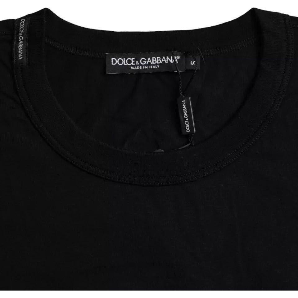 Dolce & Gabbana Black Logo Embossed Cotton Crew Neck T-shirt Dolce & Gabbana