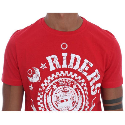 Frankie Morello Red Cotton RIDERS Crewneck T-Shirt